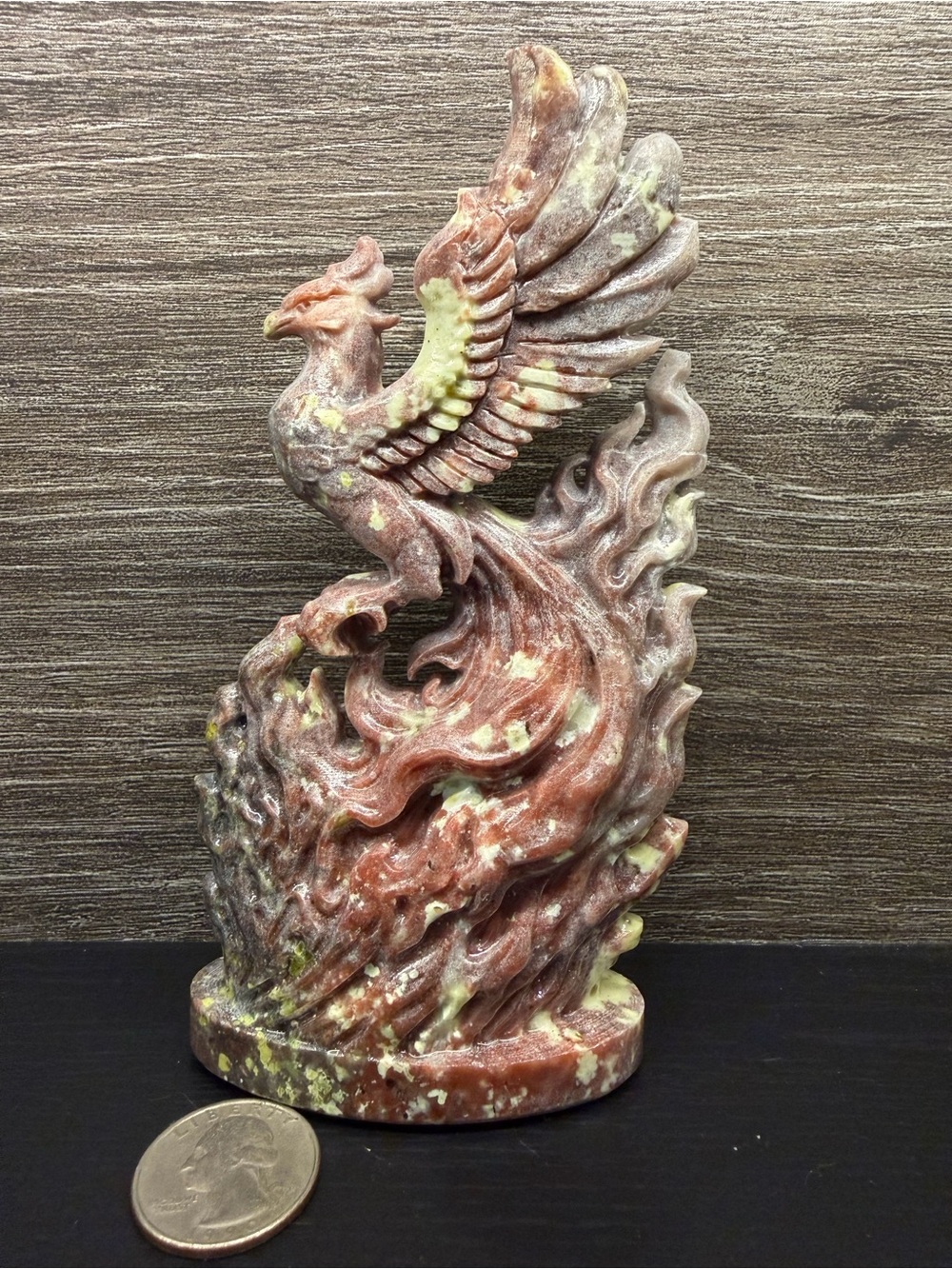 Hand-Carved Plum Blossom Jasper Crystal Phoenix Sculpture Carving